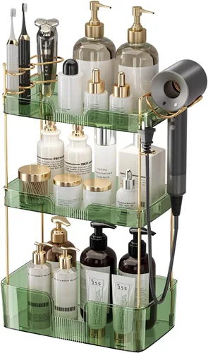 Miniatura 11 de Akinbas Organizador de baño de 3 niveles, bandeja de perfume de maquillaje, organizador de cuidado de la piel para tocador de baño (dorado)