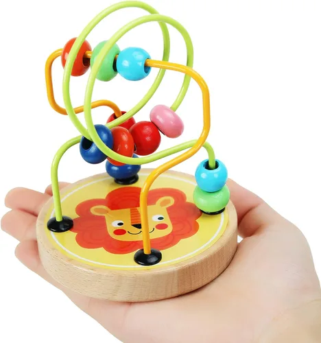 Miniatura 2 de Juguete de laberinto de cuentas para niños pequeños, montaña rusa colorida de madera, juguetes educativos circulares, juguetes de aprendizaje