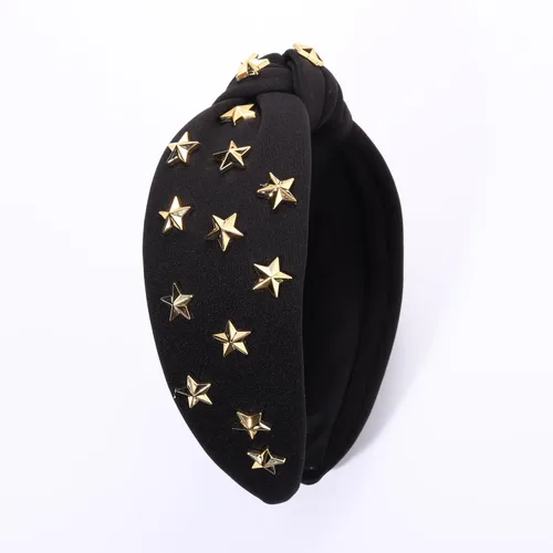 Miniatura 4 de ARATLENCH Diadema anudada con estrellas doradas y tachonadas con nudo en la parte superior ancha, diadema para Navidad, Año Nuevo, vacaciones