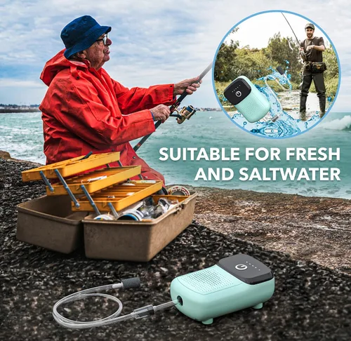 Miniatura 5 de Skywin Portable Aerator for Fish,USB Rechargeable Live Bait Aerator 18–32H Battery, Keeps Bait Alive Anywhere, Quiet Aquarium Water Pump for Azul