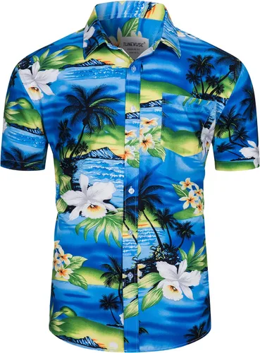 Miniatura 2 de TUNEVUSE Camisa hawaiana de manga corta para hombre, trajes con estampado de flores, conjuntos tropicales de 2 piezas, camisas y pantalones cortos