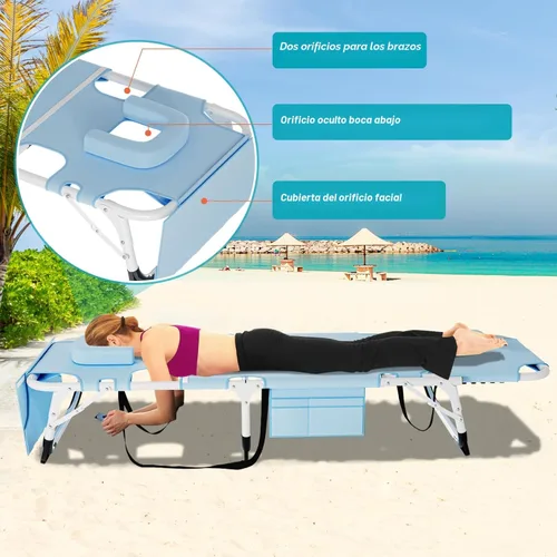Miniatura 5 de ABORON Silla de bronceado resistente, silla de descanso plegable de 5 posiciones para exteriores con almohadilla, silla de playa portátil para tomar