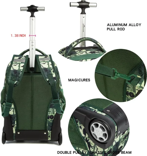 Miniatura 6 de MOHCO Juego de mochila con ruedas de 19 pulgadas con ruedas y bolsa de almuerzo y estuche para lápices, Dinosaur