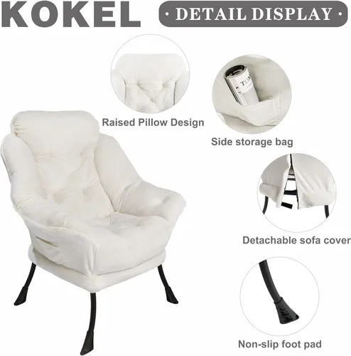 Miniatura 4 de Silla reclinable con otomana plegable, sillas de sala de estar, silla de salón contemporánea de acento, silla de sofá de ocio con marco de acero