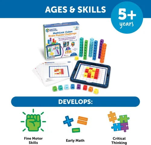 Miniatura 4 de Learning Resources MathLink® Cubes Desafío de Rompecabezas Cerebral, 80 Piezas, Edades 5+, Cubos de Enlace, Cubos Conectores, Elemento Manipulativo