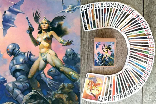 Miniatura 7 de Batallas con alienígenas jugando a las cartas (baraja de póquer 54 cartas todas diferentes) Cómic de acción espacial retro vintage de ciencia