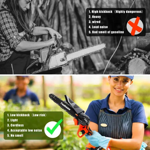 Miniatura 7 de ZEEKSAW Mini motosierra inalámbrica de 6 pulgadas, súper motosierra de mano con 2 baterías grandes, mini motosierra eléctrica alimentada por