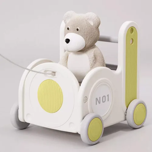 Miniatura 6 de Caja de juguetes de tren para niños, carrito para niños pequeños de 1 a 3 años con ruedas, cordón y asa para montar, caminar, remolcar y almacenar.
