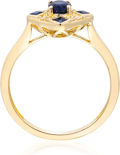 Miniatura 4 de Gin & Grace Anillo de zafiro azul genuino de oro amarillo de 10 quilates con diamantes para mujer. Joyas hechas a mano de zafiro con forma de óvalo