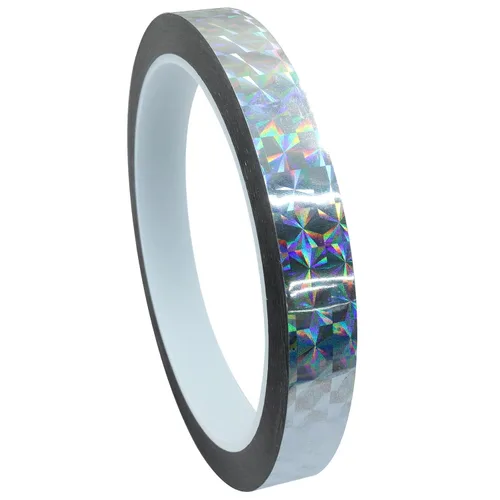 Miniatura 13 de Jiozermi 2 cintas reflectantes holográficas autoadhesivas de 0.12 pulgadas, cinta adhesiva con purpurina para mantener alejados a los pájaros, arte