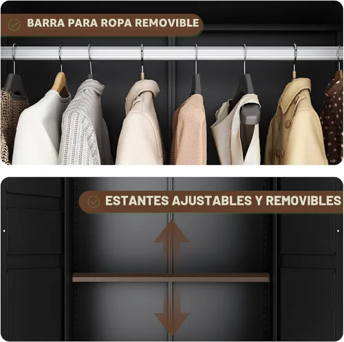 Miniatura 4 de Letaya Armario de metal con 2 cajones, armario de almacenamiento de ropa de 18 pulgadas de profundidad con puertas y estantes, armario con barra