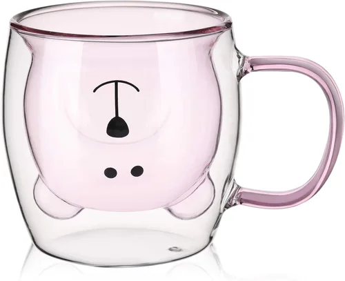 Miniatura 9 de Patelai Linda taza de oso con asa de vidrio de doble pared para té, café y leche, taza de espresso aislada, taza de Navidad, taza de cerveza, lindo