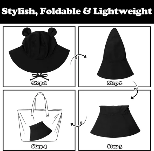 Miniatura 6 de Sombrero de sol para bebé, sombreros para niños y niñas, sombrero de sol para bebé niña sombreros con orejas de oso de ala ancha UPF 50+ sombrero