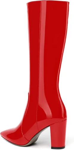 Miniatura 63 de AMBELIGHT Botas altas hasta la rodilla con cremallera y puntera puntiaguda para mujer, de patente sólida, tacón alto, 3.3 pulgadas