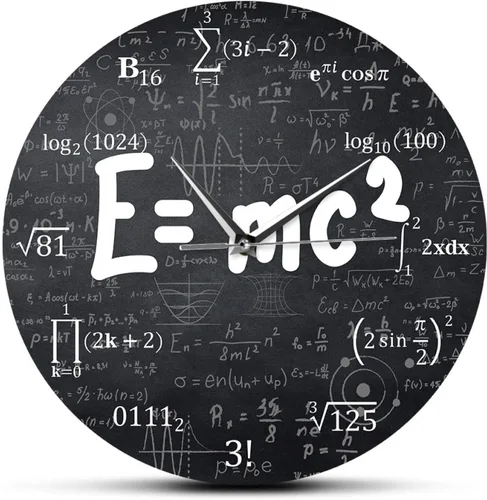 Reloj de pared silencioso de 12 pulgadas E=mc2 Teoría de la Relatividad Fórmula Matemática Reloj de pared Física Energía Masa Obra Arte Decorativo