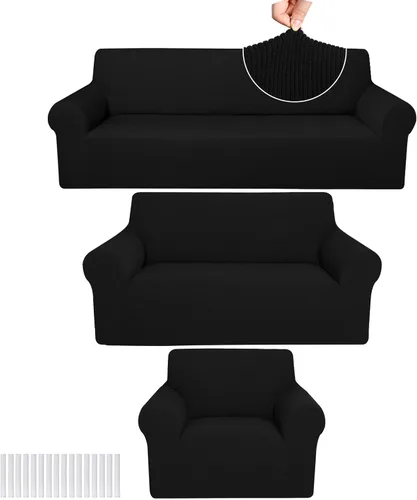 Miniatura 29 de Peryiter Juego de 3 Fundas para Sofá, Cubiertas de Muebles para Sofá, Loveseat, Sillón, Ajuste de Forma Elástico, Sin Arrugas, Protector de Muebles