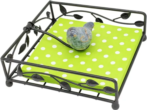 Miniatura 2 de OwlGift Collection - Soporte para servilletas plano de metal con revestimiento negro con pájaro de cerámica, cocina y encimera, organizador