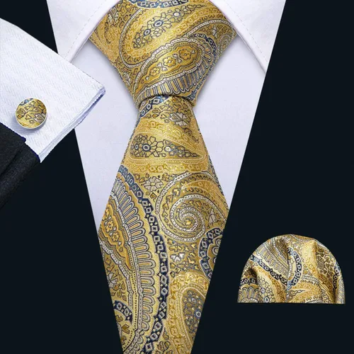 Miniatura 126 de Barry.Wang - Juego de corbata de seda para hombre, diseño de cachemira, pañuelo y gemelos de bolsillo