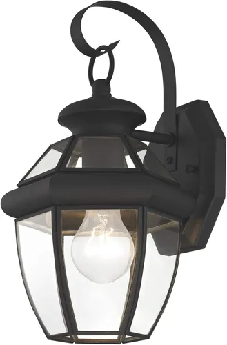 Miniatura 10 de Livex Lighting 2051-01 Monterey 1 Lámpara de pared exterior con acabado de latón antiguo, acabado en latón macizo con vidrio biselado transparente