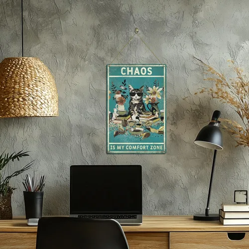 Miniatura 5 de Letreros de metal vintage con diseño de gato verde, 8 x 12 pulgadas, divertido arte para amantes de los gatos, para sala de estar, oficina, tienda