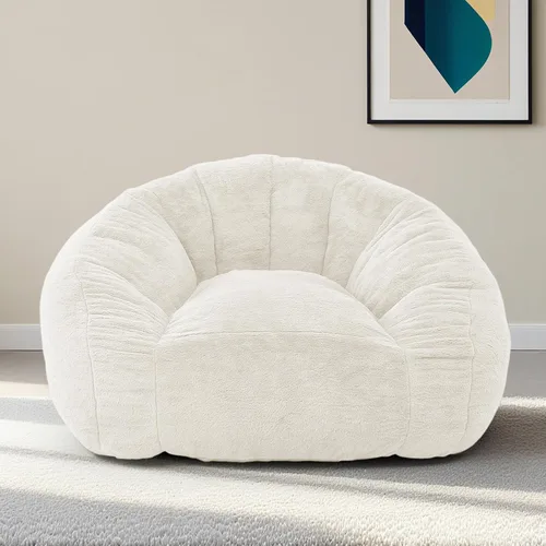 Puf gigante para adultos, suave piel sintética, puf gigante de gran tamaño, cómodo puf para sala de estar, dormitorio y dormitorio, color beige