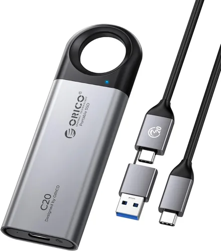 Miniatura 8 de ORICO SSD externo de 256 GB, velocidad ultrarrápida de 460 MB/s, disco duro externo con diseño de gancho para colgar, Plug & Play, cable USB-C y A 2