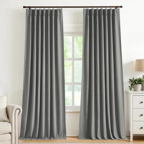 Miniatura 30 de Vision Home Cortinas marrones con pliegues pinzados de bloqueo total, cortinas de ventana de lino mezclado para oscurecimiento de la habitación, 95
