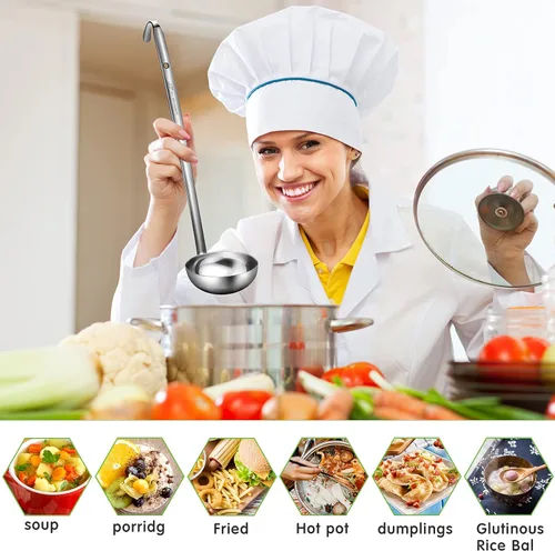 Miniatura 7 de meekoo Cucharón de acero inoxidable con mango de sopa con borde de vertido para cocina cocina salsa de sopa