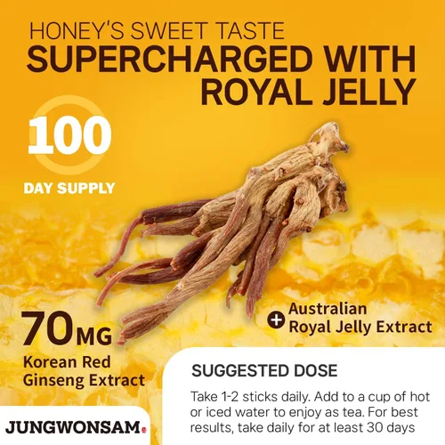 Miniatura 7 de Extracto de ginseng rojo coreano de 6 años y miel real 100 palitos Sabor dulce 15% miel australiana Apoyo diario para hombres y mujeres