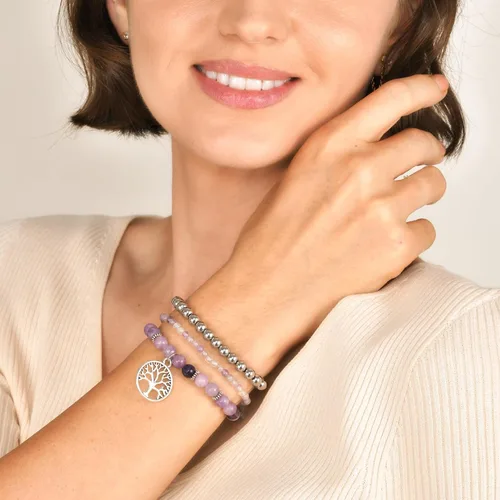 Miniatura 3 de TempBeau Life of Tree Bracelet for Women - Natural Stone Crystal Beaded Girl Stretch, Stackable Silver Chain Strand Set, Boho Bohemian Beach