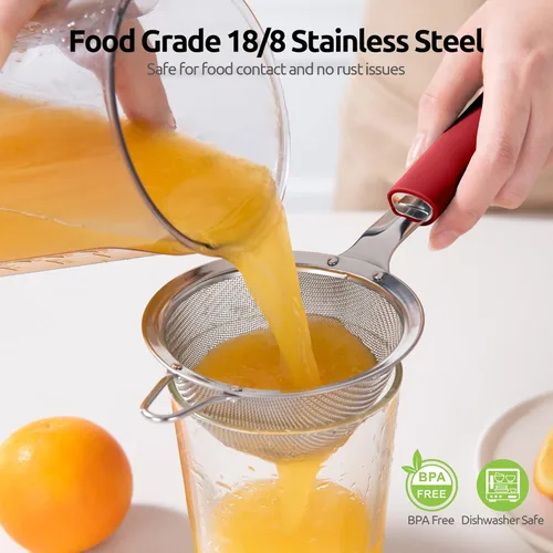 Miniatura 3 de Colador de malla de acero inoxidable 18/8: U-Taste Colador de alimentos de malla fina de cocina de 3.9 pulgadas con mango de silicona resistente (4)