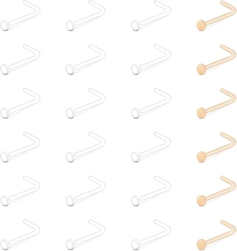 Miniatura 10 de QWALIT Aretes de nariz transparentes para el trabajo, piercings de nariz transparentes para el trabajo, piercing de nariz de plástico transparente