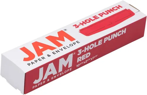 Miniatura 6 de JAM PAPER Perforadora de metal con 3 agujeros, color rojo, capacidad de 10 hojas, se vende individualmente
