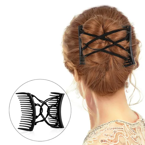 Miniatura 7 de Ptwola 4 piezas de peine mágico para el cabello, elástico, ajustable, doble peine vintage, elástico, para moños, horquillas, pasadores laterales