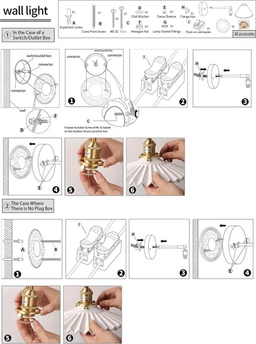 Miniatura 6 de Shenmoyl - Aplique de pared vintage con pantalla de lámpara plisada de cerámica negra, apliques de latón ajustables a 180 grados, lámpara de pared