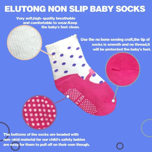 Miniatura 5 de ELUTONG Calcetines antideslizantes para bebés, calcetines antideslizantes para el tobillo, calcetines para niños de 0 a 7 años, 12 pares