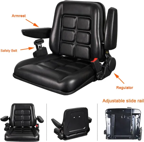 Miniatura 3 de Asiento universal ajustable para carretilla elevadora con cinturón de seguridad y reposabrazos, respaldo ajustable y riel deslizante Asiento