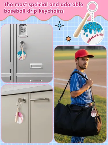 Miniatura 6 de Taiyin 18 juegos de llaveros acrílicos de béisbol y sóftbol a granel para bolsa de pelotas de bricolaje, regalos de fiesta deportiva, mini dijes