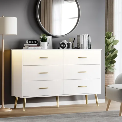 Miniatura 3 de Cómoda blanca para dormitorio, aparadores y cajoneras para almacenamiento de ropa, cómoda de madera para armario con 6 cajones, organizador de ropa