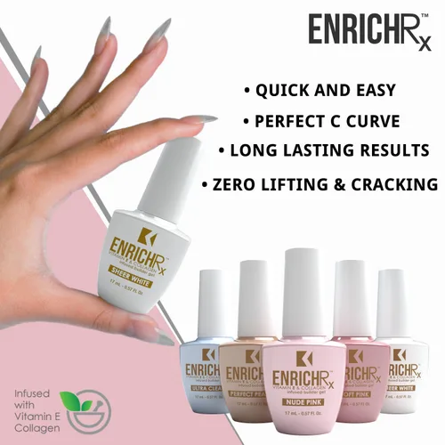 Miniatura 3 de KUPA EnrichRx Gel constructor, melocotón perfecto, vitamina E y colágeno infundido, cepillo de gel de remojo UV/LED en uñas naturales, 0.57 onzas