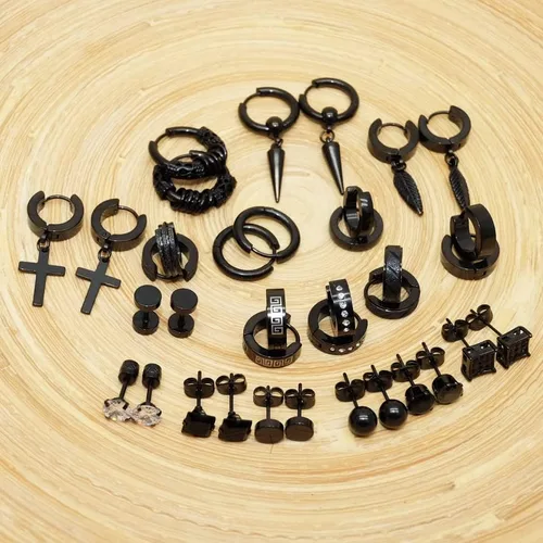 Miniatura 2 de Aretes para hombre 18 pares de aretes quirúrgicos de acero inoxidable para hombres y mujeres aretes de circonita cúbica aretes de aro colgantes