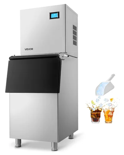 VEVOR Máquina de hacer hielo comercial, máquina de hacer hielo de 360 libras/24 horas con contenedor de almacenamiento grande de 250 libras, máquina