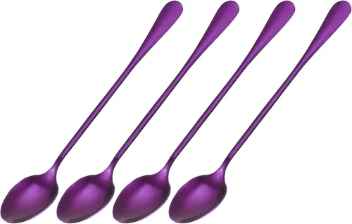 Miniatura 9 de uxcell Juego de 4 cucharas de mango largo, cuchara de helado de acero inoxidable de 7.5 pulgadas, cucharas de café para mezclar, bebidas, café (azul)