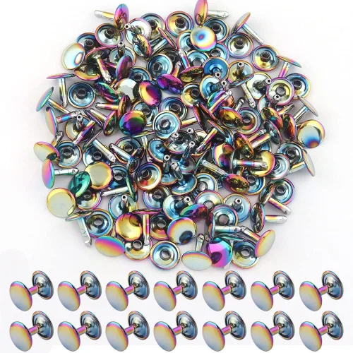 Miniatura 10 de Remaches tubulares de doble tapa arcoíris – Remache rápido redondo de botón de metal arcoíris de 0.354 in, remaches para bolsos, bolsos, zapatos