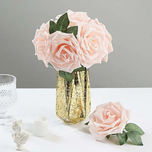 Efavormart - 24 rosas de espuma artificial de 5 pulgadas con tallo y hojas para bodas, fiestas, hogar, eventos, boda, aniversario, fiesta, color oro
