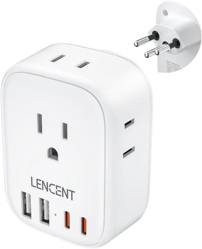 Miniatura 10 de LENCENT - Adaptador de enchufe de viaje europeo, enchufe plegable tipo C de Estados Unidos a Europa con 4 tomas, 4 puertos USB (2 USB C), adaptador