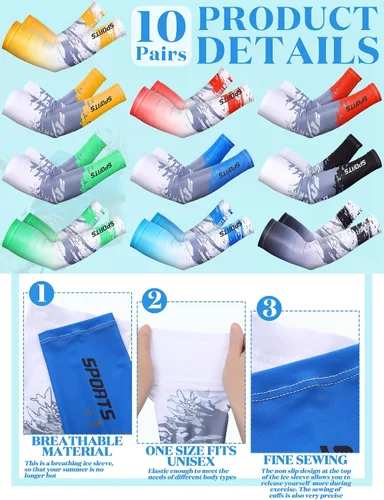 Miniatura 3 de 10 pares de mangas de protección solar UV brazo mangas de enfriamiento antideslizante compresión deportes poliéster Ciclismo cubiertas