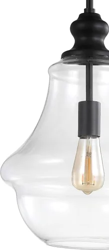Miniatura 6 de JONATHAN Y Lámpara colgante de bronce aceitado de 12 pulgadas, 1 luz de hierro y vidrio, altura ajustable para isla de cocina, vestíbulo