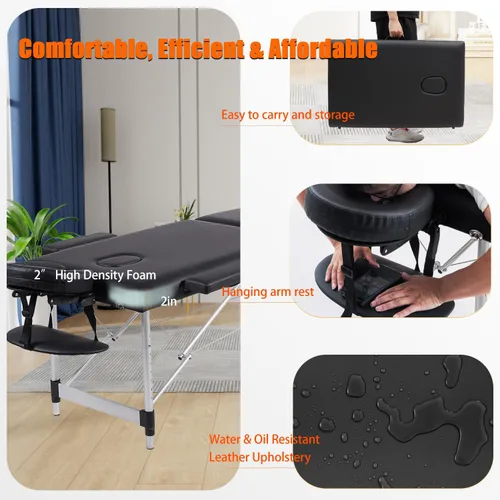 Miniatura 2 de VIRRMO Mesa de Masaje Portátil con Estirador de Cuello, Cama de Masaje Ligera de 84 Pulgadas, Cama Ajustable para Pestañas, Mesa de Tatuaje