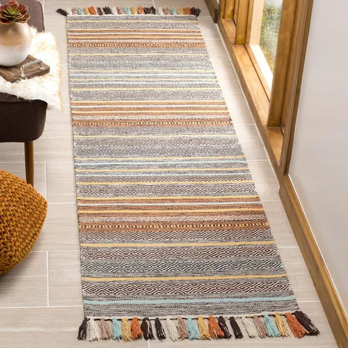 Miniatura 15 de SAFAVIEH Montauk Collection - Alfombra decorativa de 3 pies x 5 pies, color beige y multi, hecha a mano, estilo boho con rayas y flecos, de algodón
